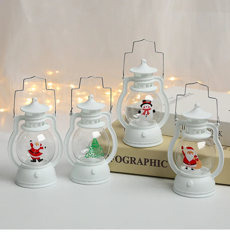 Christmas Small Night Light Portable Battery Powered Hanging Lanterns Festive Party Christmas Ornaments Santa Claus Decor LED