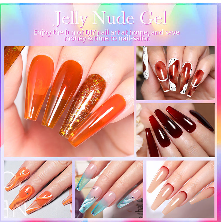 BORN PRETTY 10ml Wine Red Glitter Jelly Nude Gel Nail Polish Soak Off Translucent Color UV Light Cure for Nail Art DIY at Home