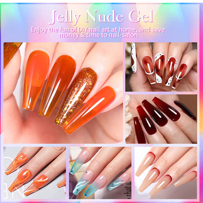 BORN PRETTY 10ml Wine Red Glitter Jelly Nude Gel Nail Polish Soak Off Translucent Color UV Light Cure for Nail Art DIY at Home