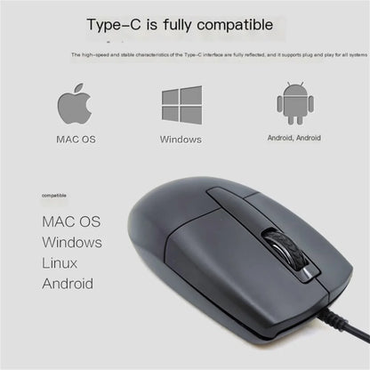 Wired Type-C Mouse Plug And Play System Compatible Light Weight Portable Low Noise Button Office Use Mause Business Office Mice