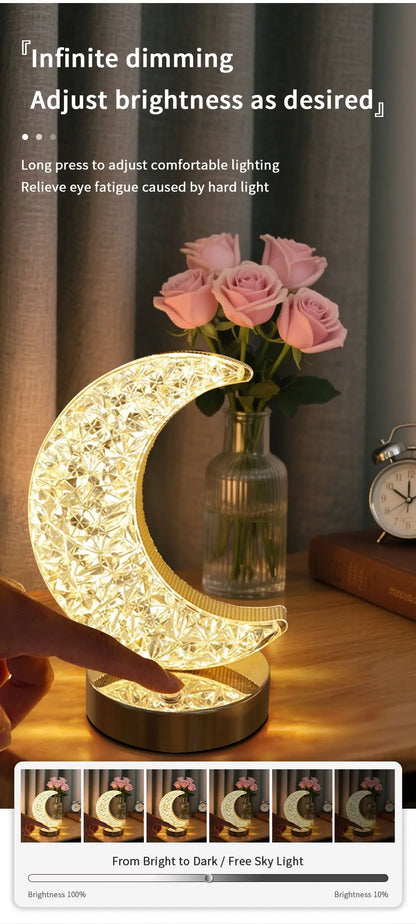 Moon Star Led Night Light Rechargeable Crystal Table Lamp Touch Switch Dimmable Ramadan Room Decor Ambient 3D Moon Lamp Eid Gift