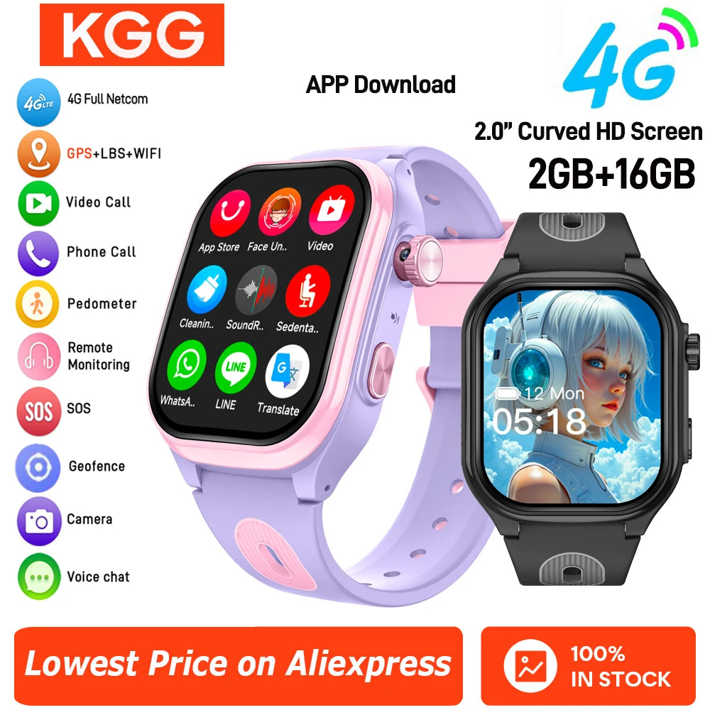 Kids 4G Smart Phone Watch 2.0'' 2+16G APP Download GPS WIFI Video Call  Camera Children Smartwatch Monitor Tracker Location