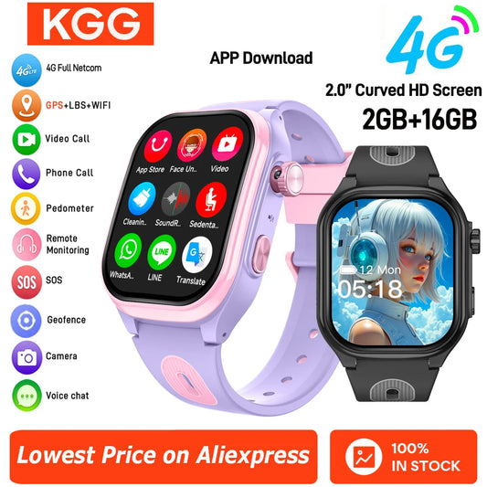 Kids 4G Smart Phone Watch 2.0'' 2+16G APP Download GPS WIFI Video Call  Camera Children Smartwatch Monitor Tracker Location