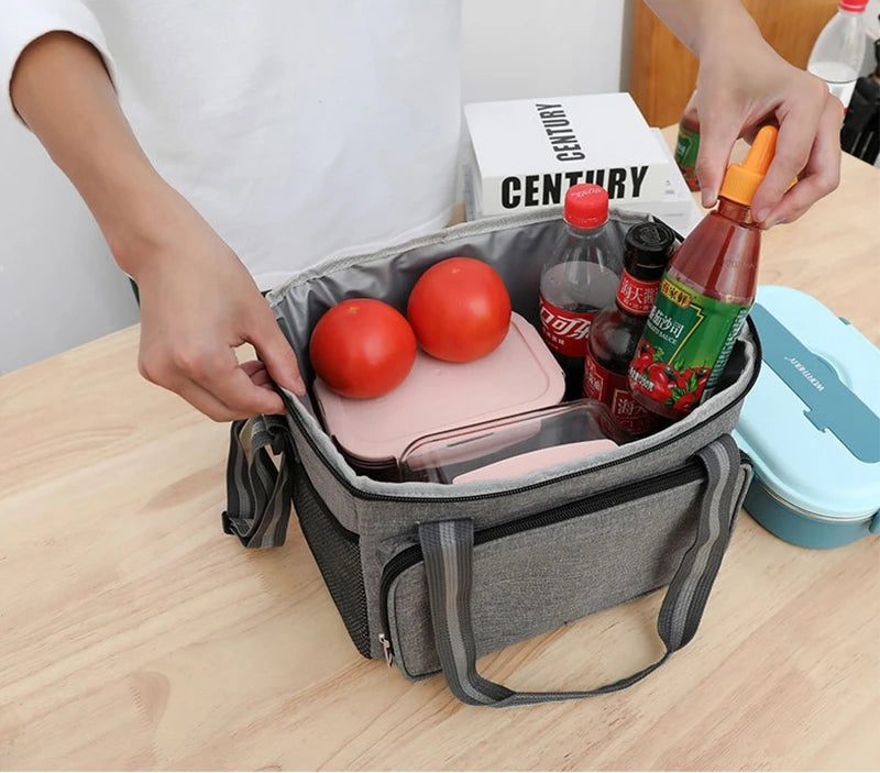 15L Portable Large Insulated Lunch Bag Black Waterproof Leak-proof Thickened Handheld Shoulder Carry Outdoor Picnic Lunch Bag
