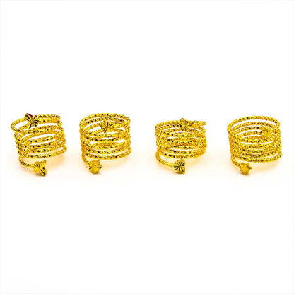 Dubai Spiral Flower Ring Brazilian Women 24K Gold Color Wedding Bride Arabic Ethiopian Big Nigerian Jewellery Moroccan Resizable