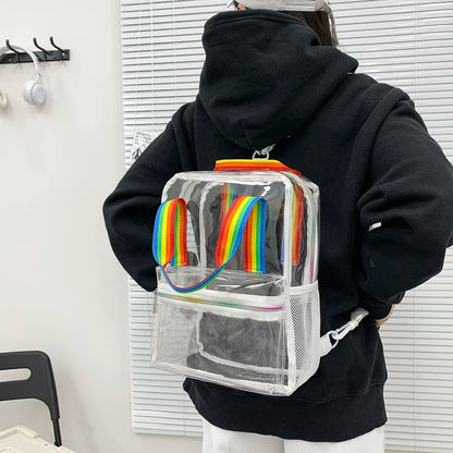 Transparent PVC Outdoor Sports Fitness Knapsack Casual Travel Visible Backpack Large Capacity Waterproof Top-Handle SchoolBag