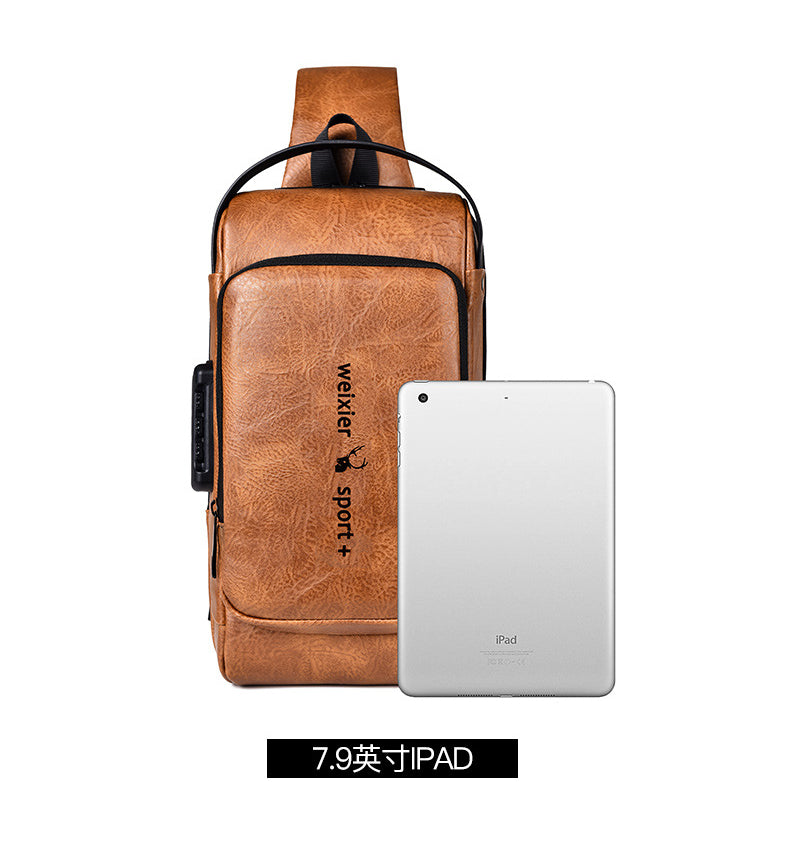New Casual Chest Bag Travel shoulder bag Men Multifunction Anti-theft USB Charging Crossbody Bag Quality PU Leather Pack Male