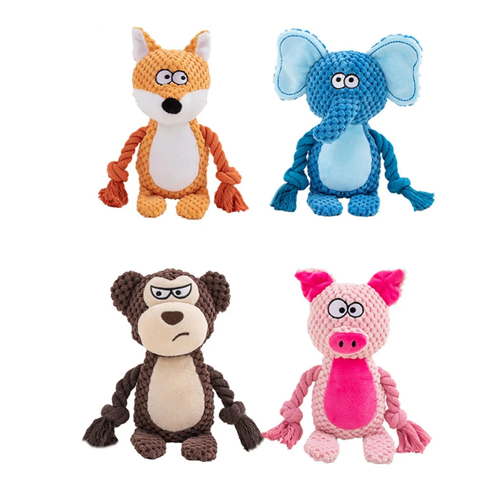 Dog Enrichment Toy Cute Animal Rope Dog Toy Plush Puppy Chew Pet Squeak Toy Cartoon Interactive Games For Dogs Stuff For Dogs