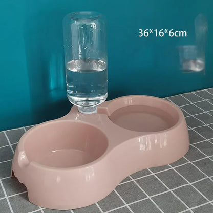Pet Cat Bowl Automatic Feeder 3-in-1 Dog Cat Food Bowl With Water Fountain Double Bowl Drinking Raised Stand Dish Bowls For Cats