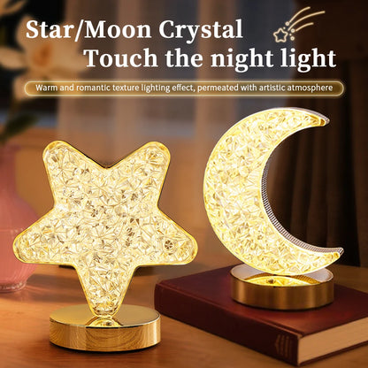 Moon Star Led Night Light Rechargeable Crystal Table Lamp Touch Switch Dimmable Ramadan Room Decor Ambient 3D Moon Lamp Eid Gift
