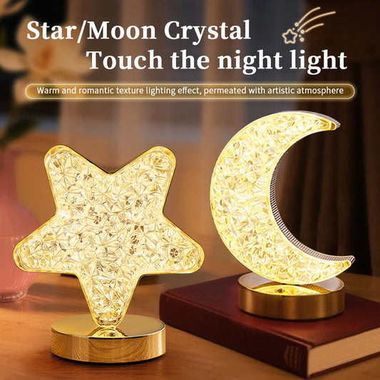 Moon Star Led Night Light Rechargeable Crystal Table Lamp Touch Switch Dimmable Ramadan Room Decor Ambient 3D Moon Lamp Eid Gift