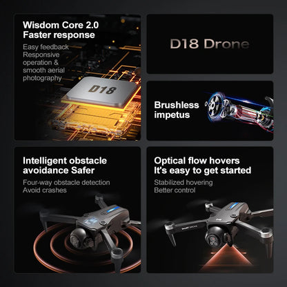 2025 New D18 Drone 8K Aerial HD Dual Camera Photography Intelligent Obstacle Avoidance Brushless Power Foldable Quadcopter Toys