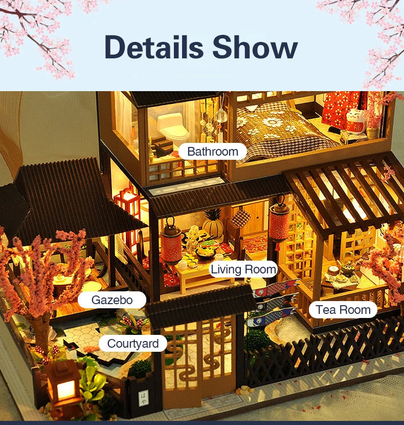 Cutebee DIY Dollhouse Super Mini Scale Miniature Dollhouse Japanese Garden Building Kit Toys for Birthday Gifts