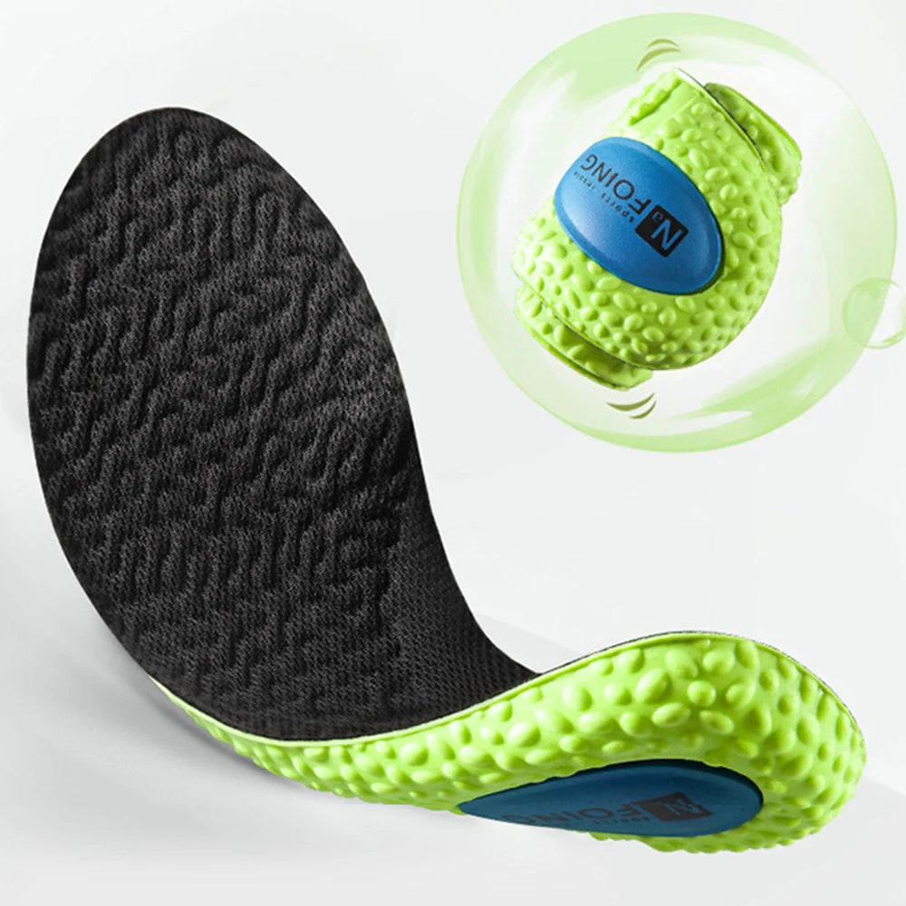 Sports Shock Absorption Insole Green PU Memory Foam Breathable Arch Support Orthopedic Shoes Pad Men Women Feet Care Shoes Pad