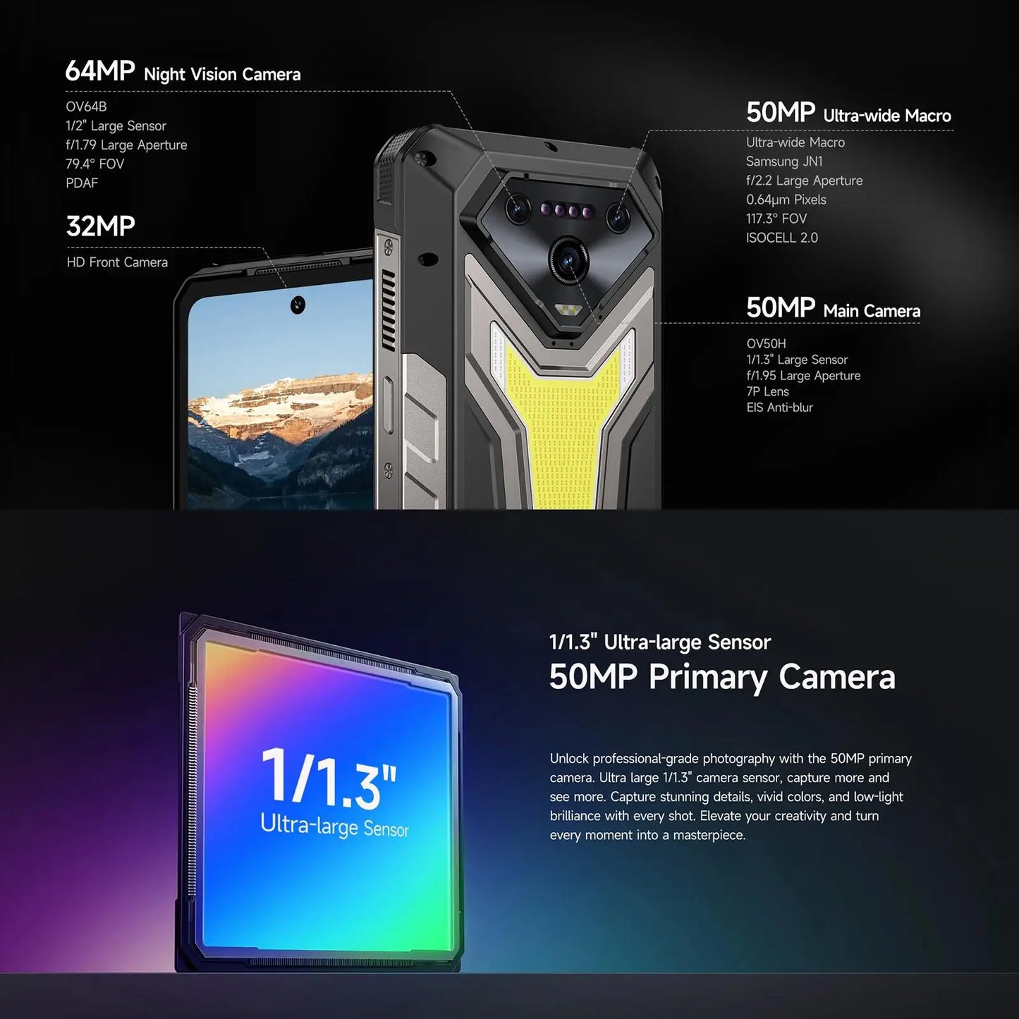 Ulefone Armor 34 Pro 5G AI Rugged Phone 32GB+512GB 25500mAh 6.95" Built-in Projector 120Hz Android 15 MTK 7300 NFC Smartphone