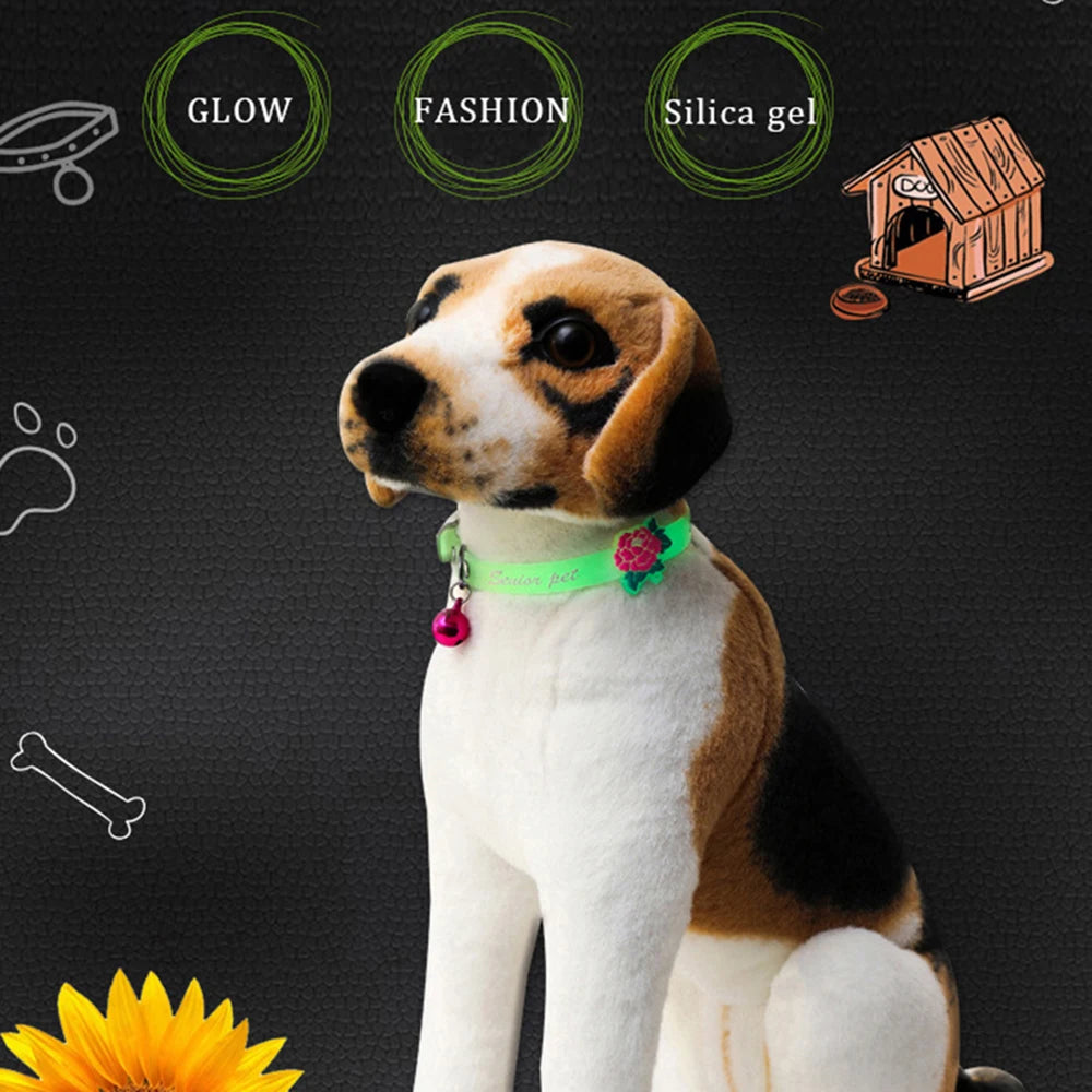 Fashion Pet Glowing Collars with Bell Glow at Night Dogs Cats Necklace Light Luminous Neck Ring Accessories for Kitten and Puppy