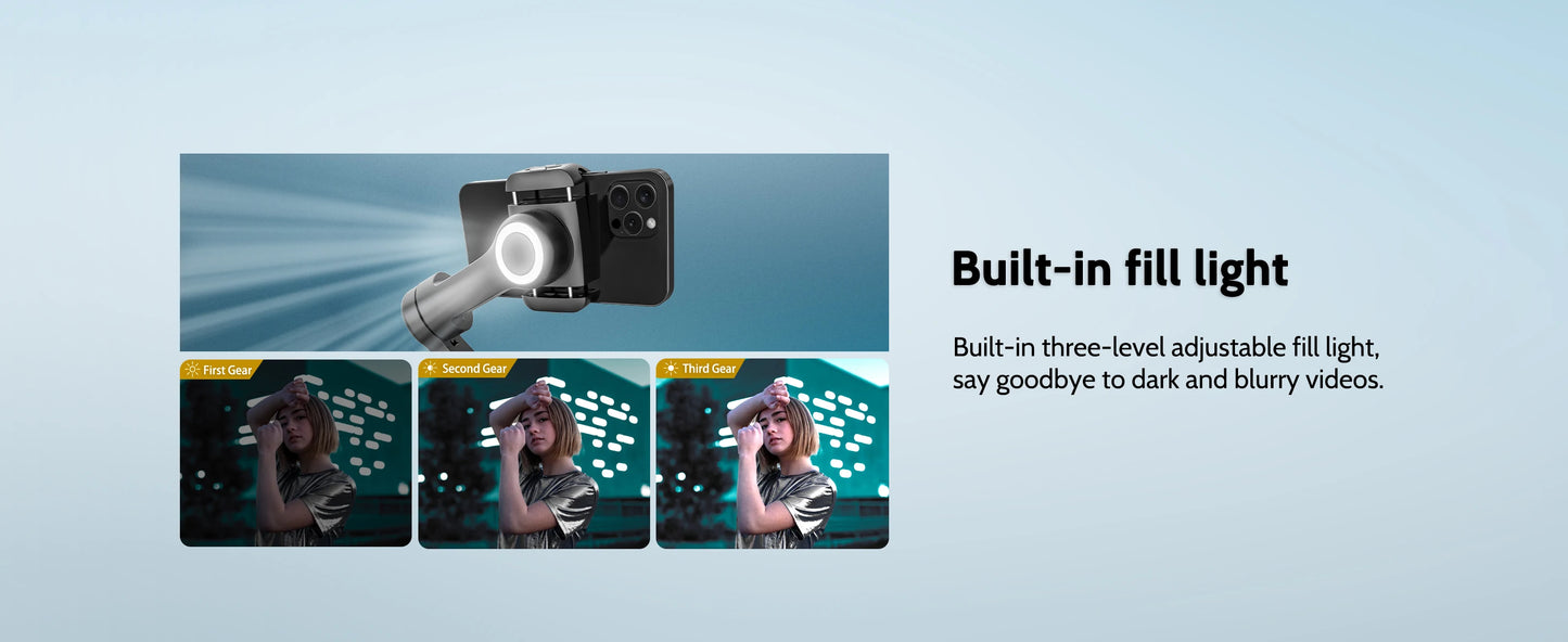 AOCHUAN Smart XPro Smartphone 3 Axis Gimbal Stabilizer For iPhone and Android Smartphone Shooting Video With fill light effect