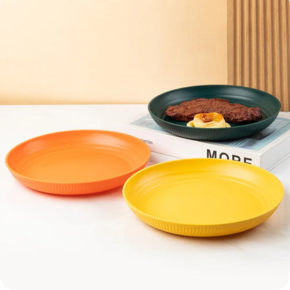 23cm Round Salad Dessert Dinner Plate Stackable Unbreakable Reusable 4Pcs Wheat Straw Dish Microwave Safe Fruit Plate for Dining