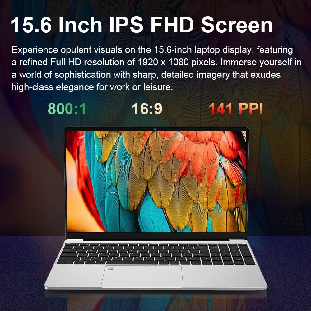 15.6" N5095 Laptop with Up to 32GB RAM  2TB Storage Windows 10/11 Pro Black Backlit English/Russian Keyboard, Portable Notebook