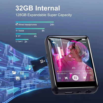 2025 New Bluetooth 5.4 Touch Screen MP3 Player HiFi Lossless Music Play Built-in Speaker 32GB Support Recording E-Book