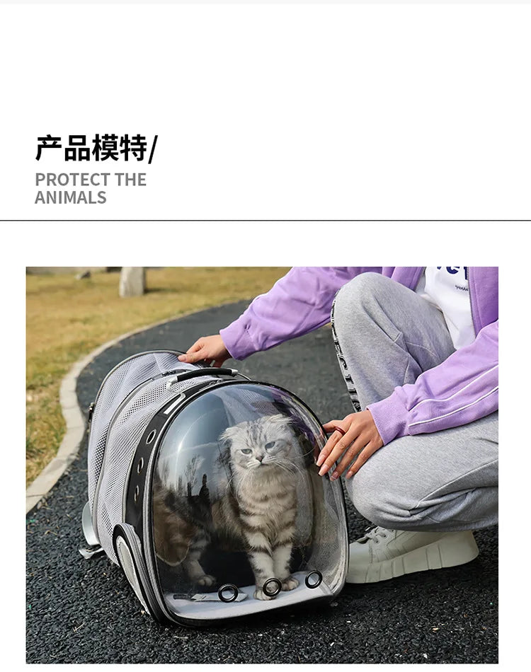 Pet Backpack Transparent Space Capsule Double Shoulder Cat Go Out Backpack Expandable Cat Bag Go Out Portable Small Dog Bag
