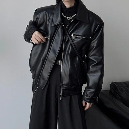 American PU Leather Coat Bomber Jacket Men Autumn Leather Jacket Men's Lapel Zipper Biker Jacket Men Clothing Coat Streetwear