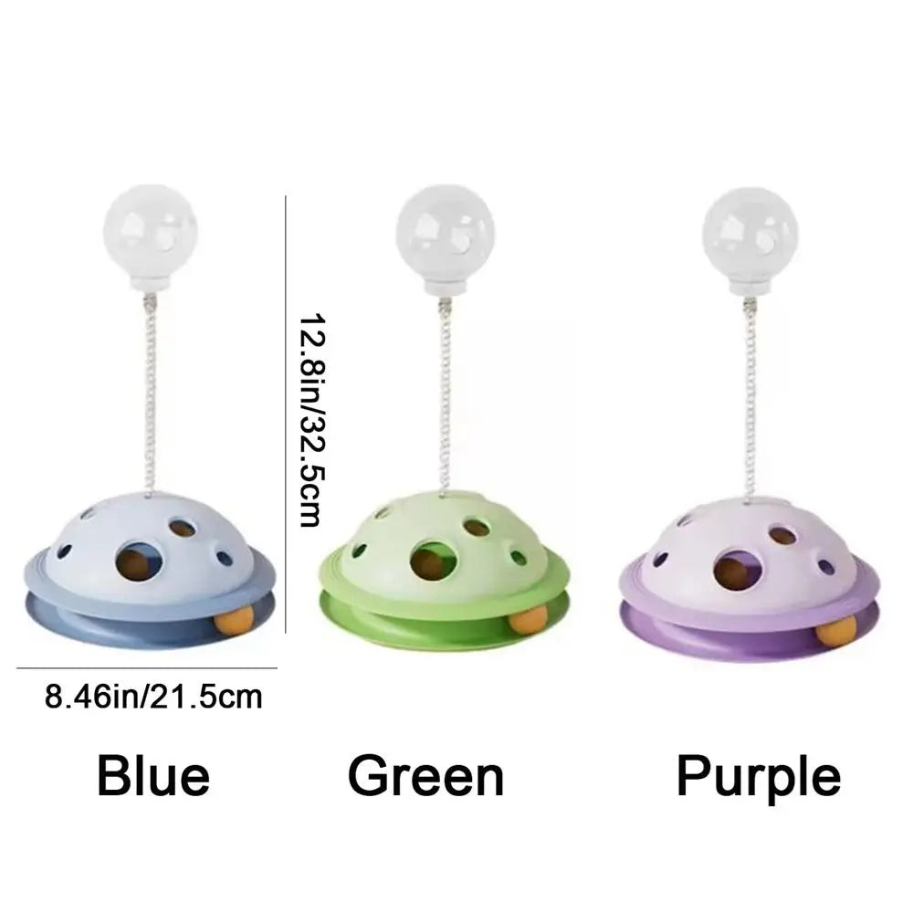 Plastic Cat Leaking Food Ball Detachable Interactive Cat Turntable Toy with Spring Rod Cat Track Kitten Playing Balls Toy