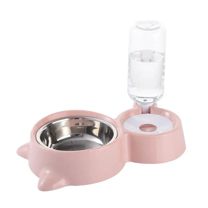 Pet food bowl, food container with automatic water storage and equipped with pet water dispenser 2-in-1 cat bowl water dispenser