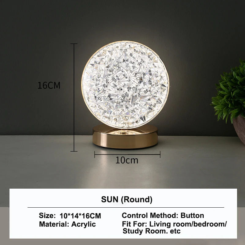 Touch Control 3D Crystal Track Night Light for Girls Room USB Bedside LED Ambient Table Lamp Home Decor Aesthetics