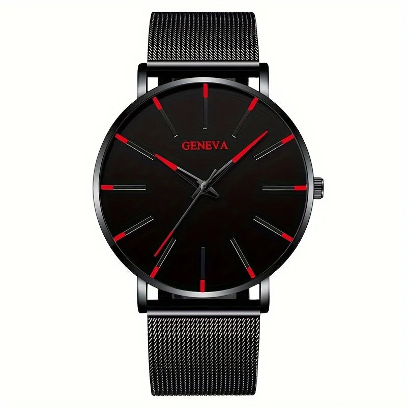2-piece Fashion Men's Quartz Watch - Round with Date Function, Stainless Steel Strap