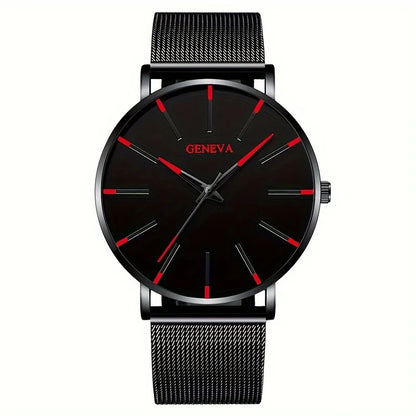 2-piece Fashion Men's Quartz Watch - Round with Date Function, Stainless Steel Strap
