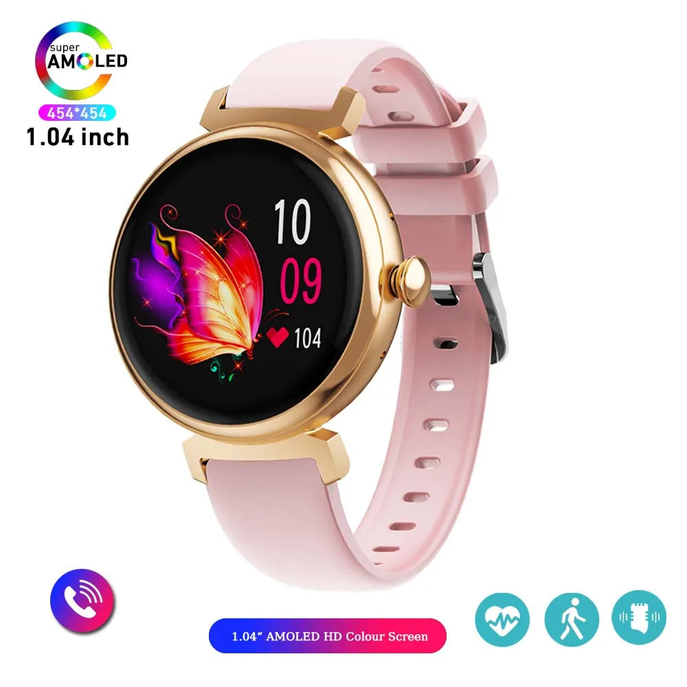 AMOLED Small Screen Fashion Women Smart Watch 454*454 HD Pixel Screen Always Show Time Bluetooth Call Smartwatch Metal Body 2023