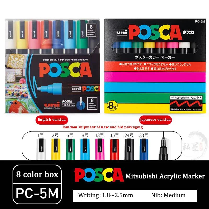 Japan Uni POSCA Marker Pen Set Acrylic Graffiti Drawing Permanent Waterproof Children's Drawing PC-3M/1M/5M Fabric Art Supplies