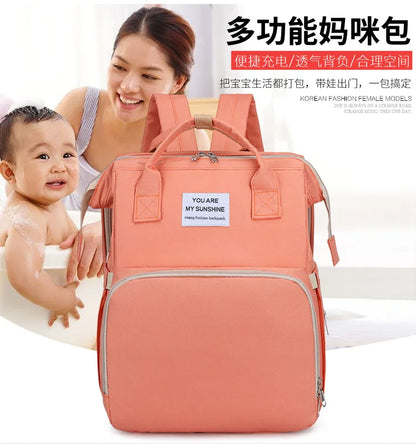 Folding Mommy Bag Multipurpose Portable Folding Crib Bed Large-capacity Baby Backpack Female Mommy Outting Bag Diaper Bags