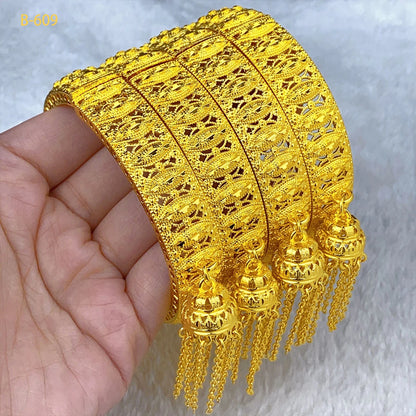 XUHUANG New Design Dubai Gold Color Bangles With Tassel Pendant For Women Indian Middle Eastern Nigerian Wedding Luxury Jewelry