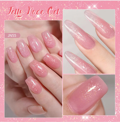 BORN PRETTY 10ml Wine Red Glitter Jelly Nude Gel Nail Polish Soak Off Translucent Color UV Light Cure for Nail Art DIY at Home