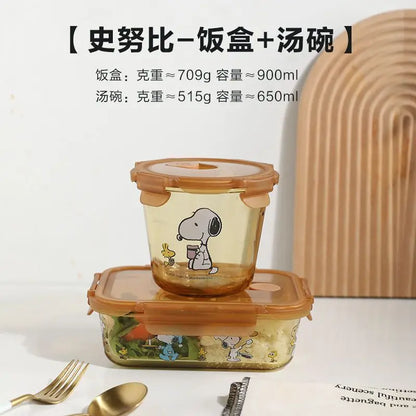 Snoopy Multi-Layer Stainless Steel Lunch Box Tinted Glass Food Portable Thermal Lunchbox Picnic Office Kids Workers School Bento