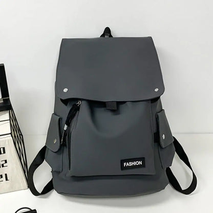 Large Capacity Men's Shoulder Bag Waterproof Multi Pocket Students School Bag Wear-Resistant Solid Color Business Backpack