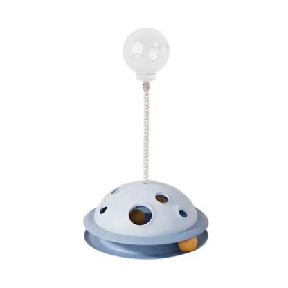 Plastic Cat Leaking Food Ball Detachable Interactive Cat Turntable Toy with Spring Rod Cat Track Kitten Playing Balls Toy