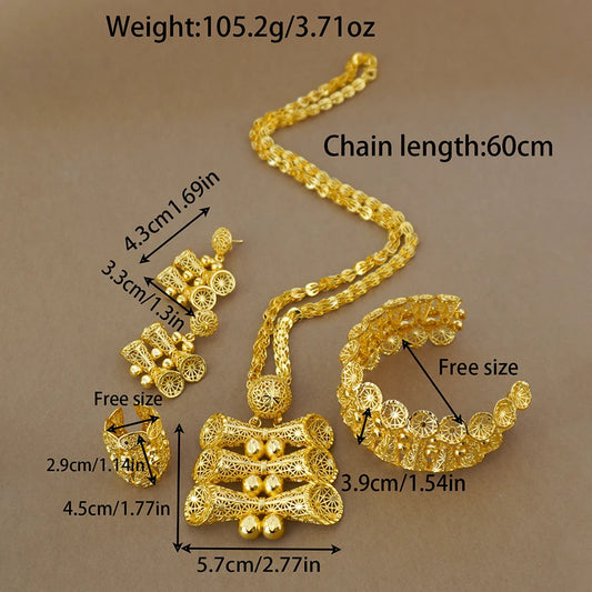 Middle East Dubai Ethiopia Exaggerated Four Piece Set, Indian Fashion Women'S Jewelry, African Earrings, Rings, Bracelets, Neckl