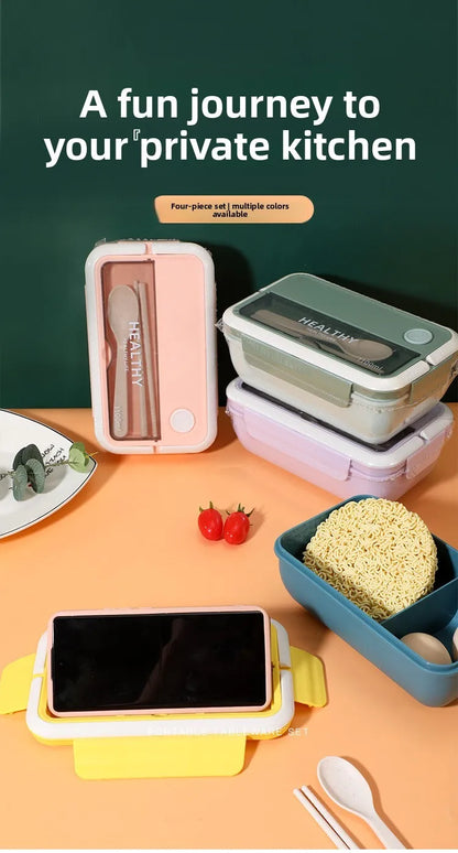 Plastic Compartments For Students And Office Workers, Large Capacity Bento Box With Lid, Sealed Insulated Lunch Container