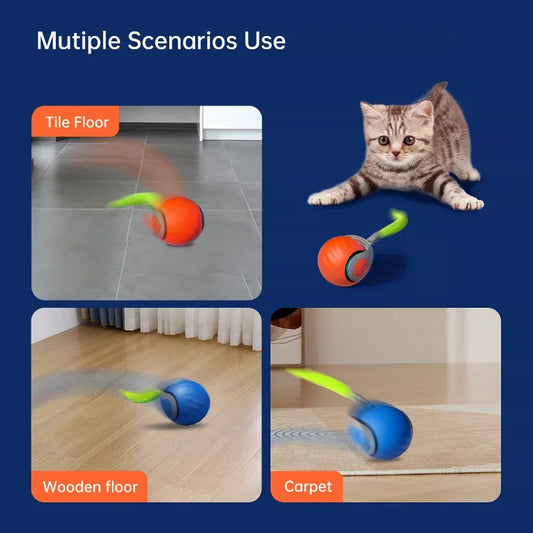 New Cat Interactive Ball Toy Faux Tail Automatic Rolling Ball Rechargeable Smart Pet Electric Toy Dog Cat Training Imitate Mouse