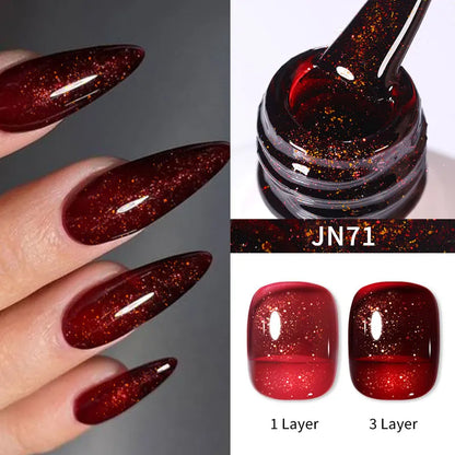 BORN PRETTY 10ml Wine Red Glitter Jelly Nude Gel Nail Polish Soak Off Translucent Color UV Light Cure for Nail Art DIY at Home