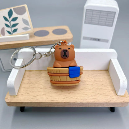 Cute Capybara Keychain Doll Hugging Fruit Series Pendant Cycling Backpack Key Pendant Accessories Ugly Cute Pvc Soft Rubber