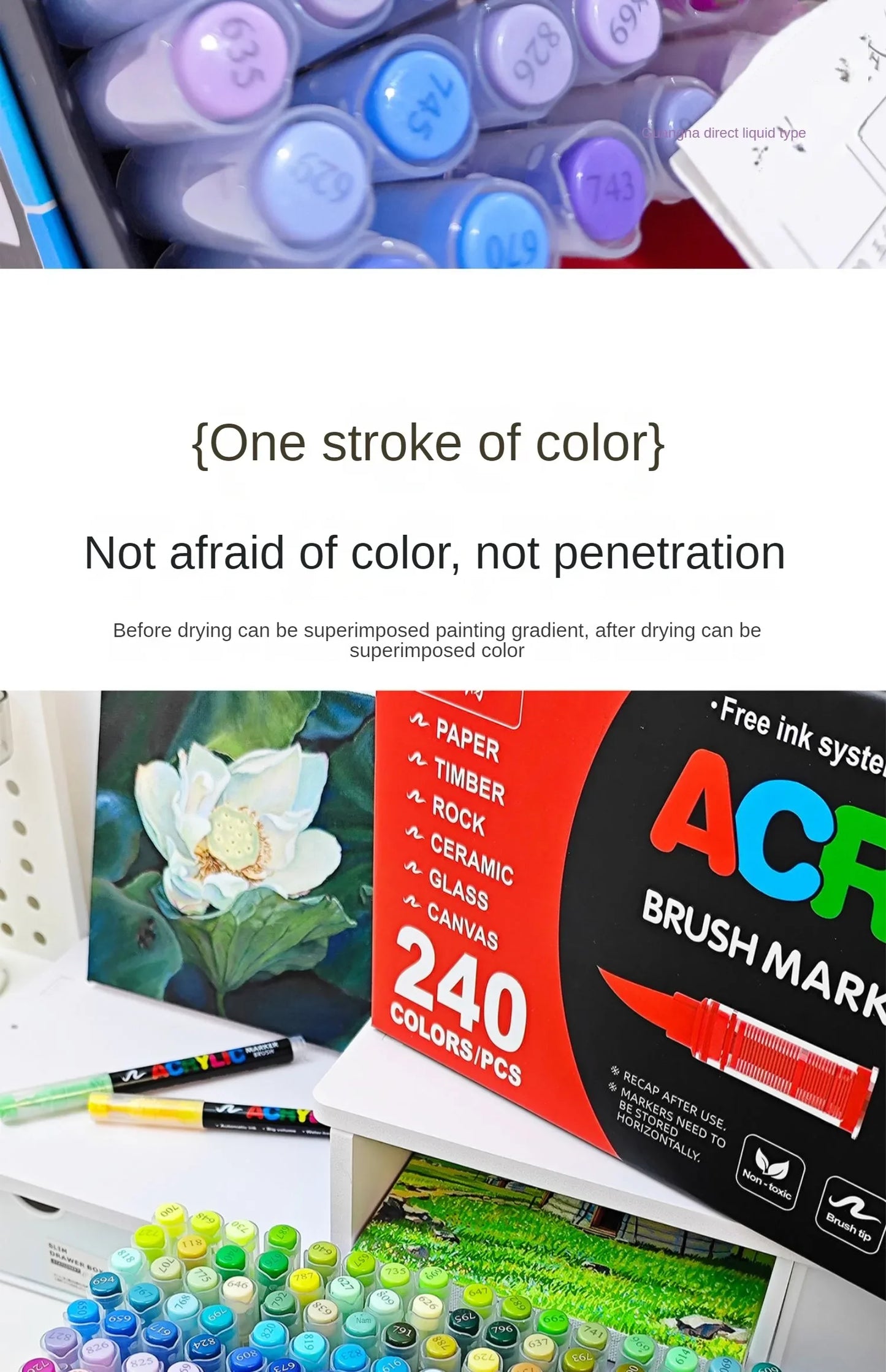 168-288 Colors Liquid Acrylic Marker Pens,Brush Soft Tip Juicy Ink Art Supplies For Students,GuangNa Stationery School Supplies