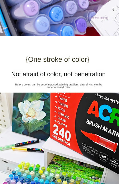 168-288 Colors Liquid Acrylic Marker Pens,Brush Soft Tip Juicy Ink Art Supplies For Students,GuangNa Stationery School Supplies