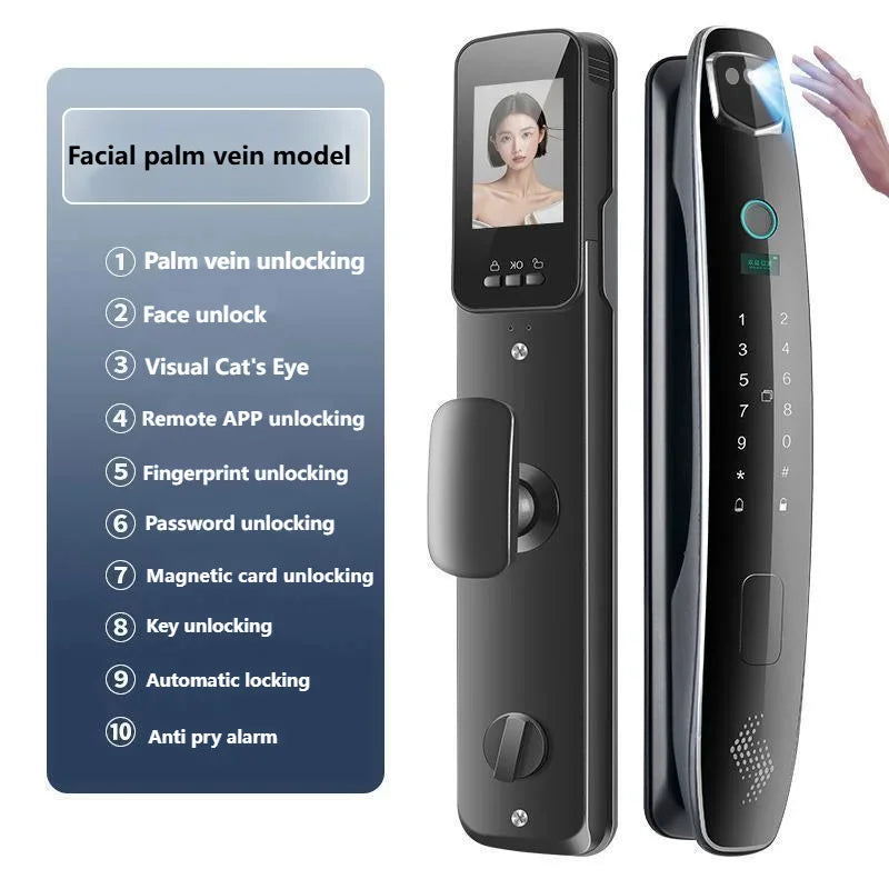 3D Facial Recognition Intelligent Door Lock Fully Automatic Lock Password Lock Fingerprint Lock Home Intercom Graffiti Palm Vein
