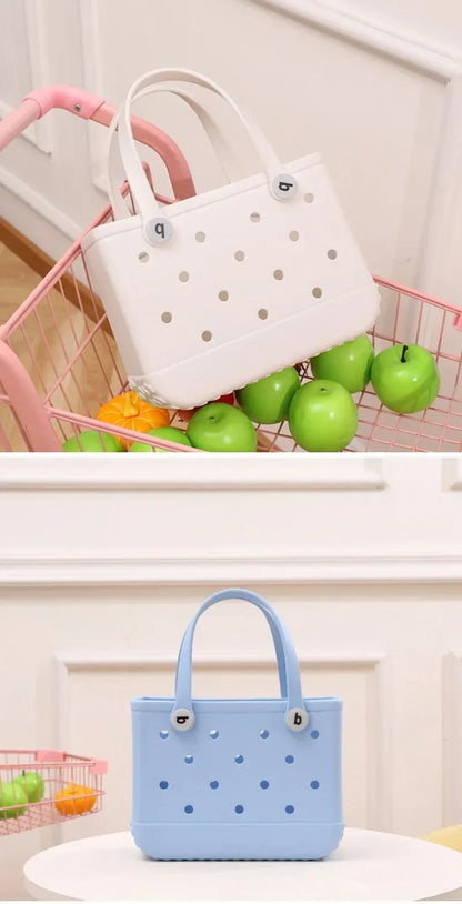 EVA Waterproof Summer Storage Basket Mini Kid Beach Bogg Bag Women Shopping Bag Picnic Rubber Jelly Tote Bogg Bag Kid Purses