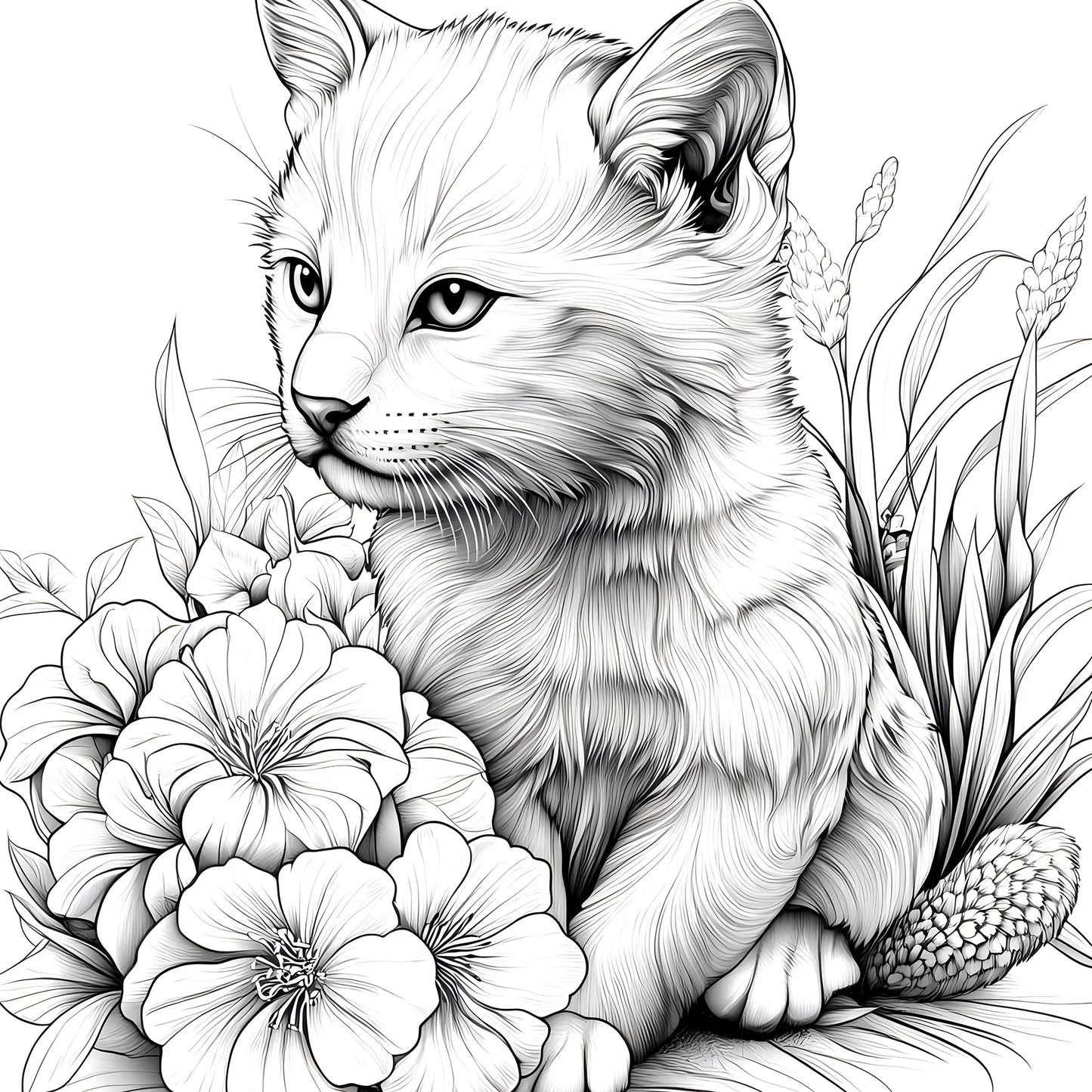 Animal Paradise Coloring Book for Adults - Therapeutic Art Therapy Featuring Cute Cats and Floral Designs