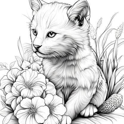 Animal Paradise Coloring Book for Adults - Therapeutic Art Therapy Featuring Cute Cats and Floral Designs